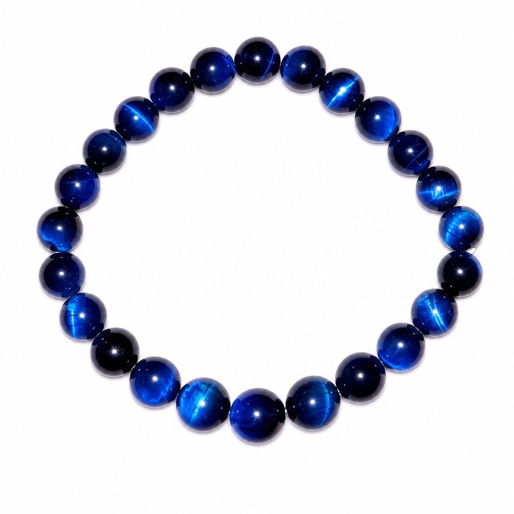 Blue Tiger's Eye Hawk's Eye Natural Gemstone Beaded Stretch Bracelet 7" Unisex